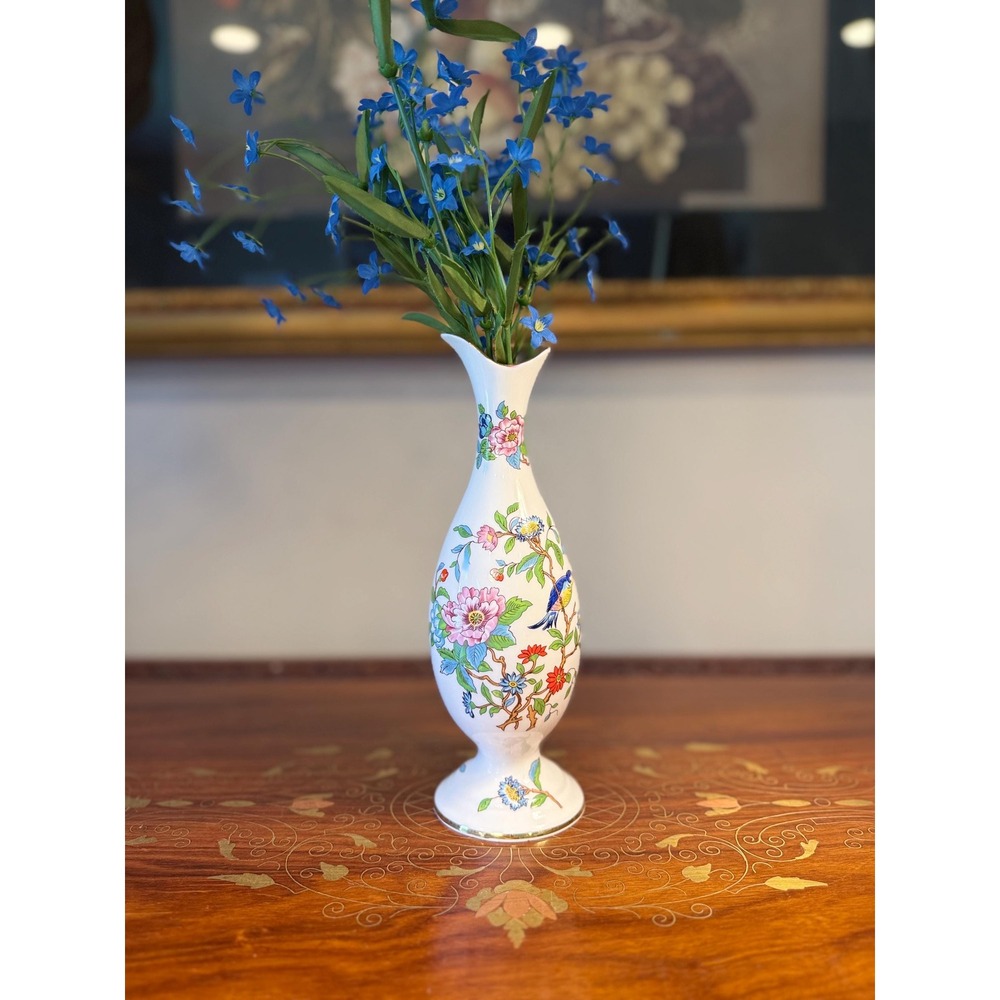 Vintage Aynsley Pembroke Bud Vase • Fine Bone China Bird Floral Vase